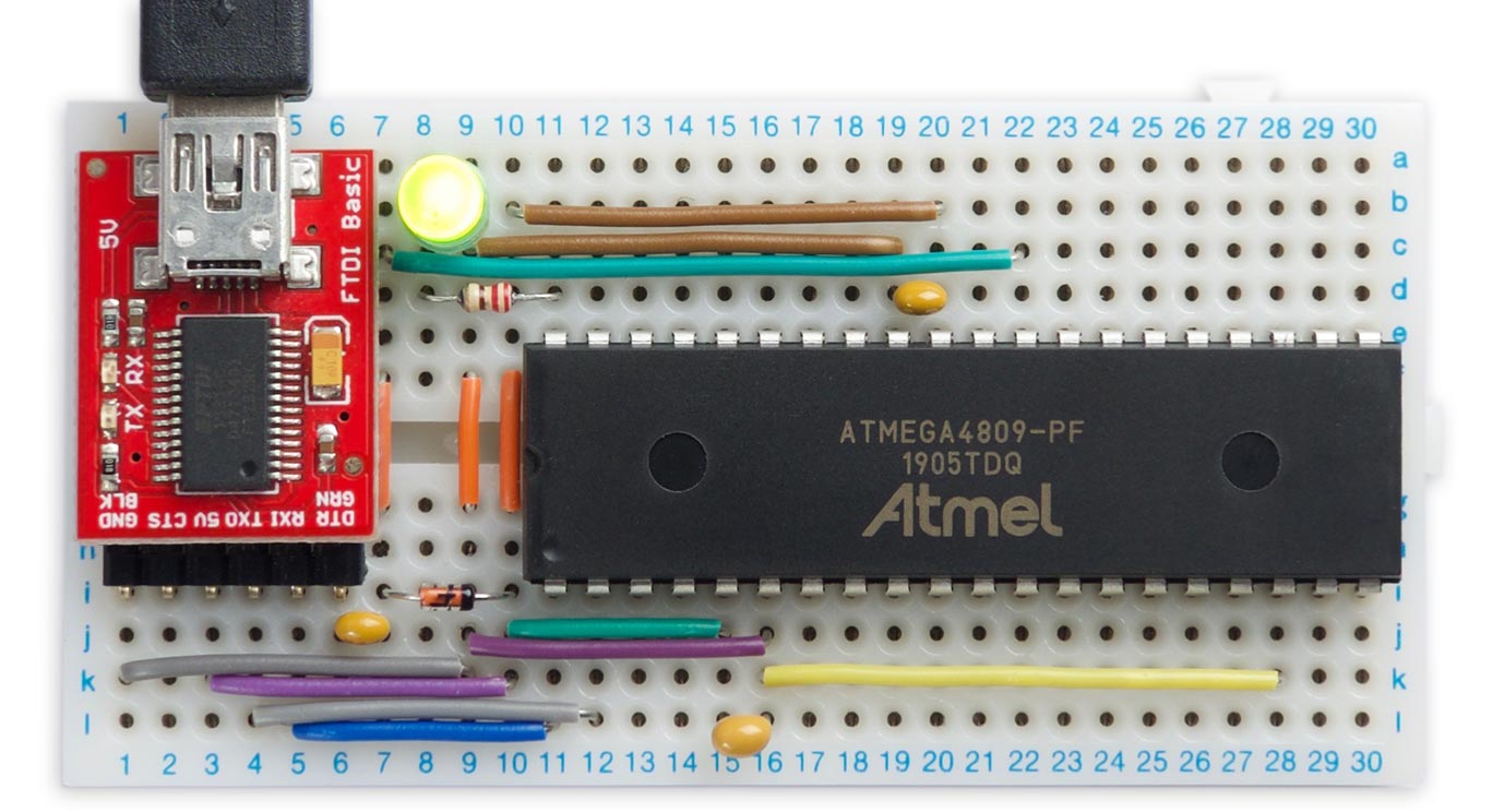 Technoblogy - Minimal ATmega4809 on Breadboard