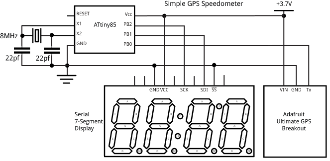 Tiny GPS Speedometer [Updated] Circuit Diagram